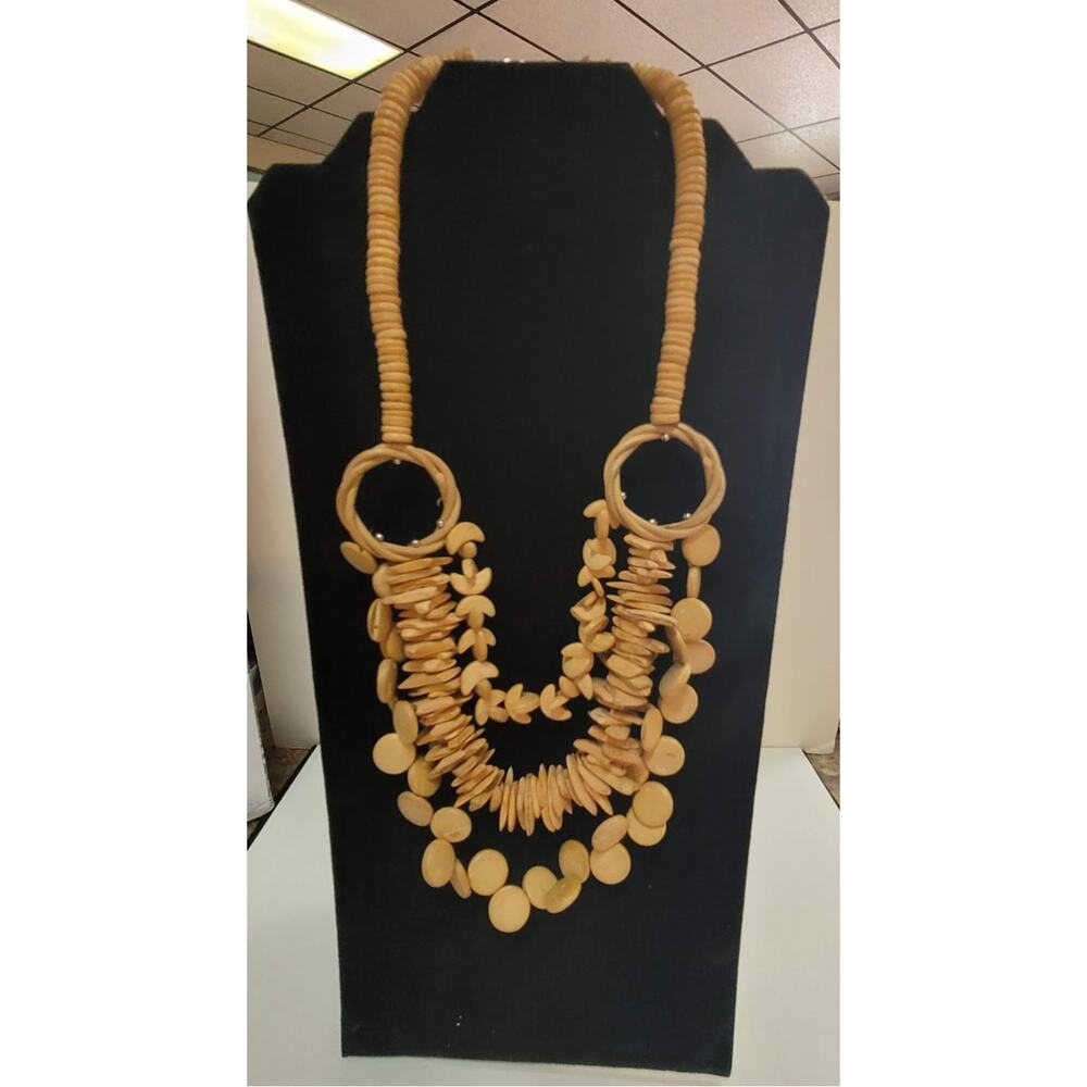 Multi Strand Necklace Wood Seed statement jewelry layering